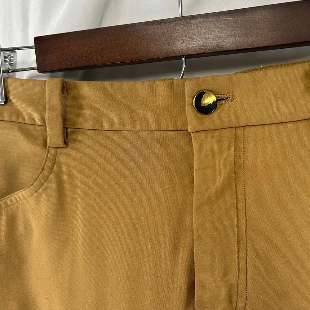 Lululemon ABC Pants Mens 33 Mustard Tan Warpstreme Slim Straight Chino
